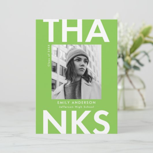 Vet Afstudeerder Lime Green Foto Afstuderen Bedankkaart (Staand voorkant)