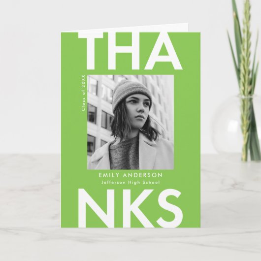 Vet Afstudeerder Lime Green Foto Afstuderen Bedankkaart (Voorkant)