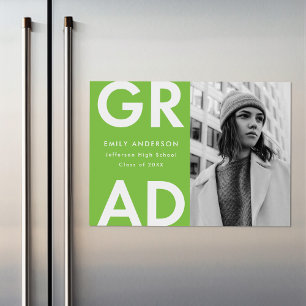 Vet Afstudeerder Lime Green Foto Afstuderen Magnetische Uitnodiging