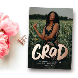 Vet afstudeerder modern goud één foto-afstuderen folie uitnodiging