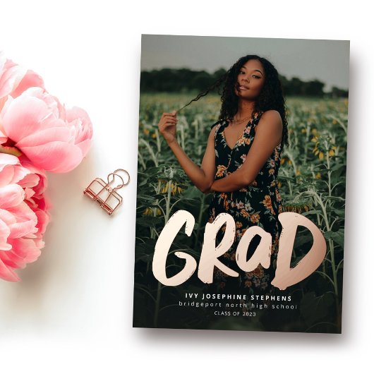 Vet afstudeerder modern goud één foto-afstuderen folie uitnodiging