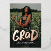 Vet afstudeerder modern goud één foto-afstuderen folie uitnodiging (Voorkant)