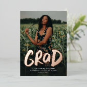 Vet afstudeerder modern goud één foto-afstuderen folie uitnodiging (Staand Voorkant)