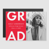 Vet Afstudeerder Rood Foto Afstuderen Magnetische Uitnodiging (Voorkant / Achterkant)