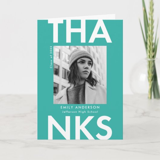 Vet Afstudeerder Turquoise Foto Afstuderen Bedankkaart (Voorkant)