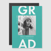 Vet Afstudeerder Turquoise Foto Afstuderen Magnetische Uitnodiging (Voorkant / Achterkant)