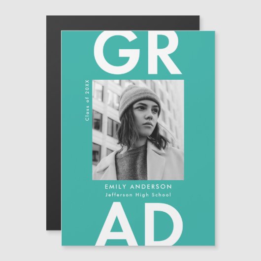 Vet Afstudeerder Turquoise Foto Afstuderen Magnetische Uitnodiging (Voorkant / Achterkant)