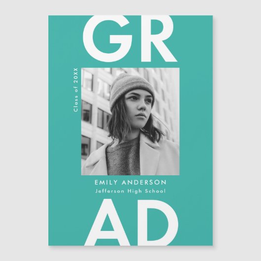 Vet Afstudeerder Turquoise Foto Afstuderen Magnetische Uitnodiging (Voorkant)