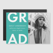 Vet Afstudeerder Turquoise Foto Afstuderen Magnetische Uitnodiging (Voorkant / Achterkant)