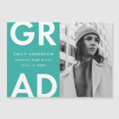 Vet Afstudeerder Turquoise Foto Afstuderen Magnetische Uitnodiging (Voorkant)