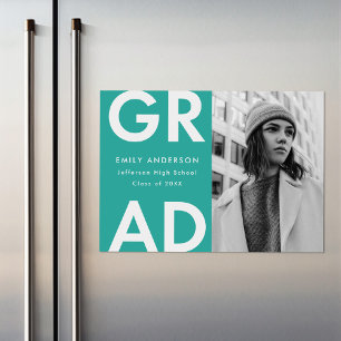 Vet Afstudeerder Turquoise Foto Afstuderen Magnetische Uitnodiging