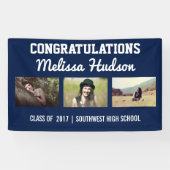 Vet Afstuderen Gefeliciteerd Drie Foto Blauw Spandoek (Horizontaal)