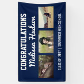 Vet Afstuderen Gefeliciteerd Drie Foto Blauw Spandoek (Verticaal)