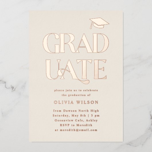 Vet Afstuderen Graduation Party Cream Folie Uitnodiging (Voorkant)