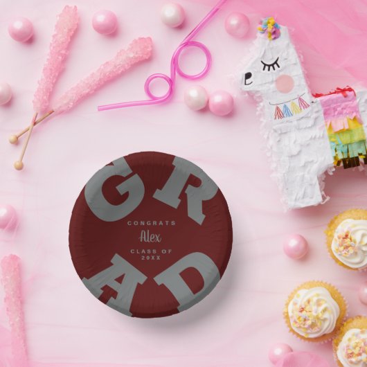 Vet Afstuderen grijs op donkermaroon Papieren Kommen (Feest)