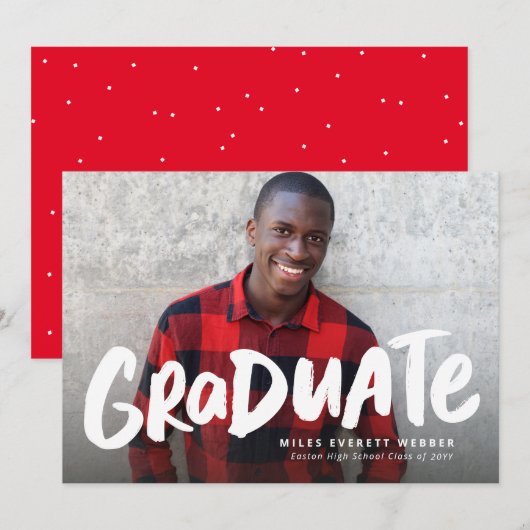 Vet afstuderen modern rood één foto-afstuderen aankondiging (Voorkant / Achterkant)