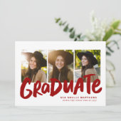 Vet afstuderen, modern rood wit 3, foto-afstuderen aankondiging (Staand voorkant)