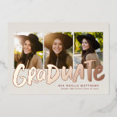 Vet afstuderen modern roos goud 3 foto afstuderen folie uitnodiging (Voorkant)