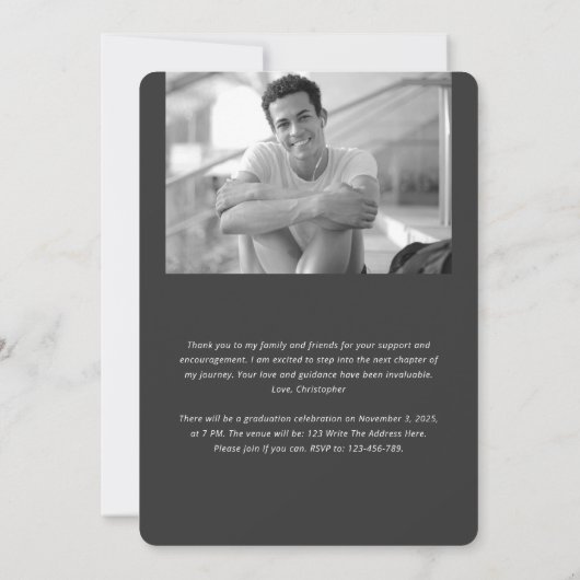 Vet Afstuderen, Modern typografie foto's afstudere Aankondiging (Achterkant)