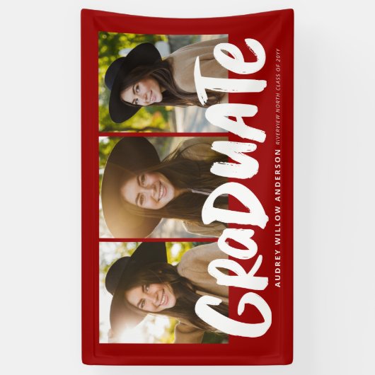 Vet afstuderen moderne drie foto's rood afstuderen spandoek (Verticaal)