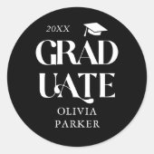 Vet Afstuderen Typografie Zwart Ronde Sticker (Voorkant)