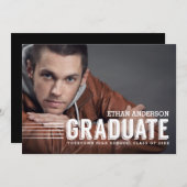 Vet Afstuderen | White Text Photo Graduparty Kaart (Voorkant / Achterkant)