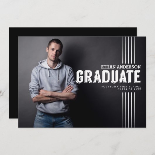 Vet Afstuderen | White Text Photo Graduparty Kaart (Voorkant / Achterkant)