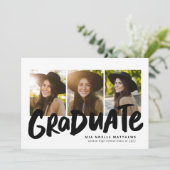 Vet afstuderen zwart wit drie foto-afstuderen aankondiging (Staand voorkant)