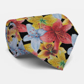 Vet all over bloemmotief kleurrijke lelie bloemen stropdas (Opgerold)