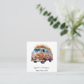 *~* Vet AP57 Boho QR Retro  Flowers Vierkante Visitekaartje (Staand voorkant)