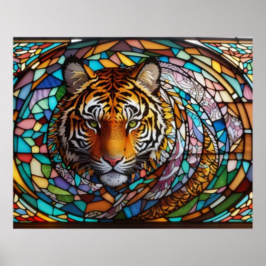 *~* Vet AP68 TIGER Glas in lood 5:4 Fantasie Poster (Voorkant)