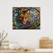 *~* Vet AP68 TIGER Glas in lood 5:4 Fantasie Poster (Keuken)