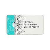 vet  aqua aquamarine blue damask patroon etiket (Voorkant)