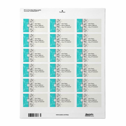 vet  aqua aquamarine blue damask patroon etiket (Full Sheet)