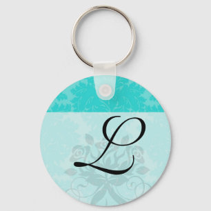 vet aqua aquamarine blue damask patroon sleutelhanger