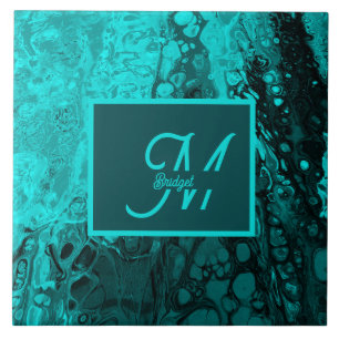 Vet Aqua Blauwgroen Marmer Monogram Tegeltje