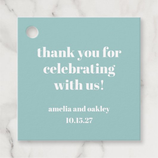 Vet Aqua Blue Retro Custom Wedding Bedankt Bedankjes Labels (Voorkant)