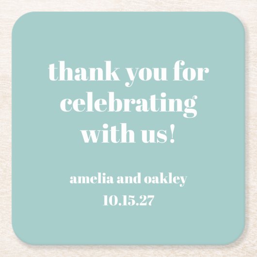 Vet Aqua Blue Retro Custom Wedding Bedankt Kartonnen Onderzetters (Voorkant)