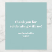 Vet Aqua Blue Retro Custom Wedding Bedankt Wijn Etiket (Enkel label)