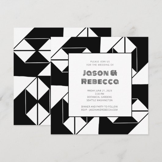 Vet Art Deco Zwart Wit Tegel Bruiloft Kaart (Voorkant / Achterkant)