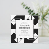 Vet Art Deco Zwart Wit Tegel Bruiloft Kaart (Staand voorkant)