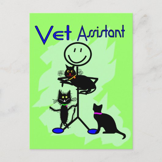 Vet Assistant-stickpersoon met zwarte katten Briefkaart (Voorkant)