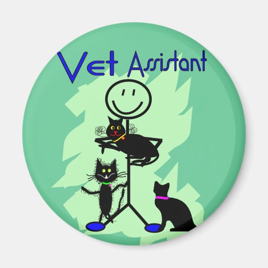Vet Assistant-stickpersoon met zwarte katten Magneet (Voorkant)