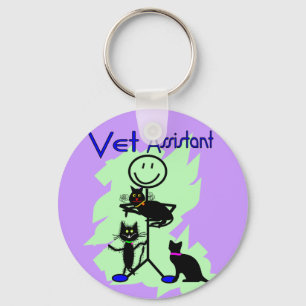 Vet Assistant-stickpersoon met zwarte katten Sleutelhanger