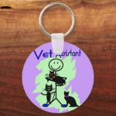 Vet Assistant-stickpersoon met zwarte katten Sleutelhanger (Voorkant)