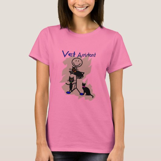 Vet Assistant-stickpersoon met zwarte katten T-shirt (Voorkant)