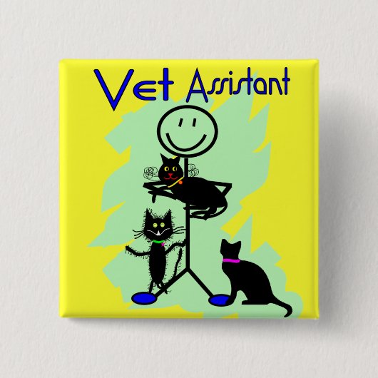 Vet Assistant-stickpersoon met zwarte katten Vierkante Button 5,1 Cm (Voorkant)
