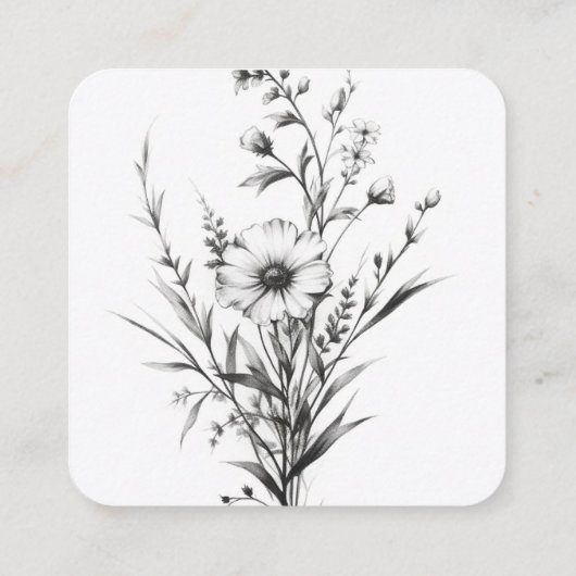 Vet B&W Wildbloemen Bruiloft Details Informatiekaartje (Achterkant)