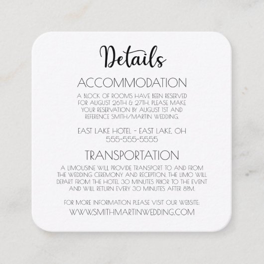 Vet B&W Wildbloemen Bruiloft Details Informatiekaartje (Voorkant)