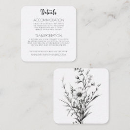 Vet B&W Wildbloemen Bruiloft Details Informatiekaartje